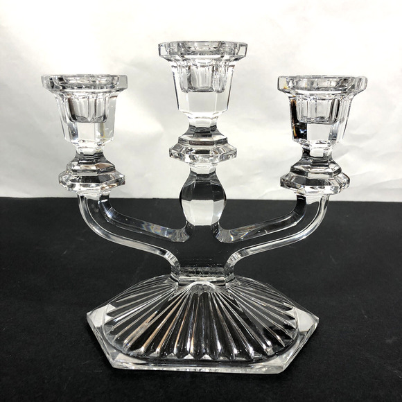Vintage Three Arm Clear Glass Elegant Candelabra 7" Tall Retro Hollywood Glamour - Picture 1 of 10